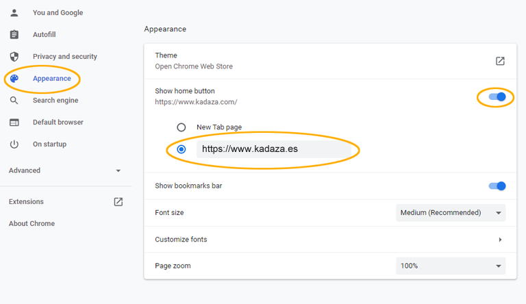 Establecer Kadaza como página de inicio en Google Chrome